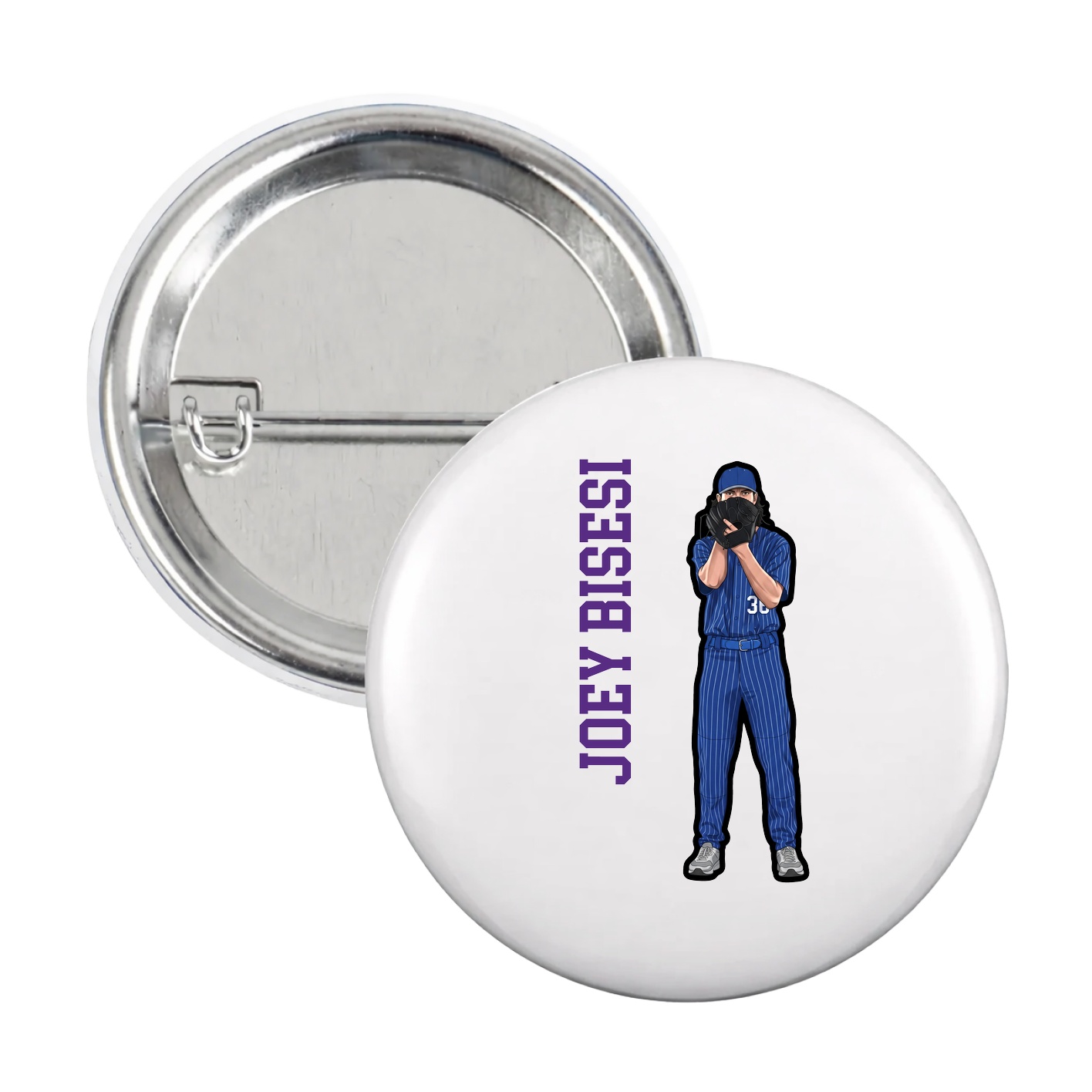Game Day Button — Name Vertical in White