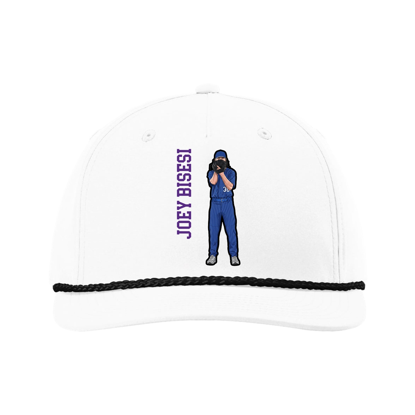 Five-Panel Classic Rope Cap — Name Vertical in White