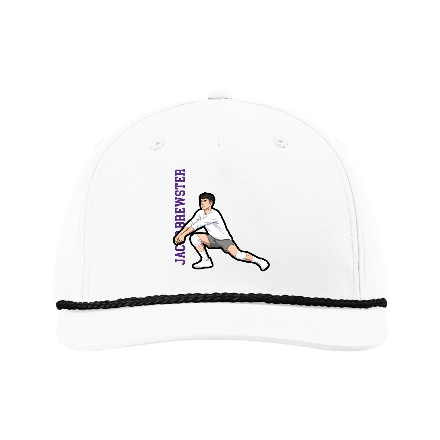Five-Panel Classic Rope Cap — Name Vertical in White