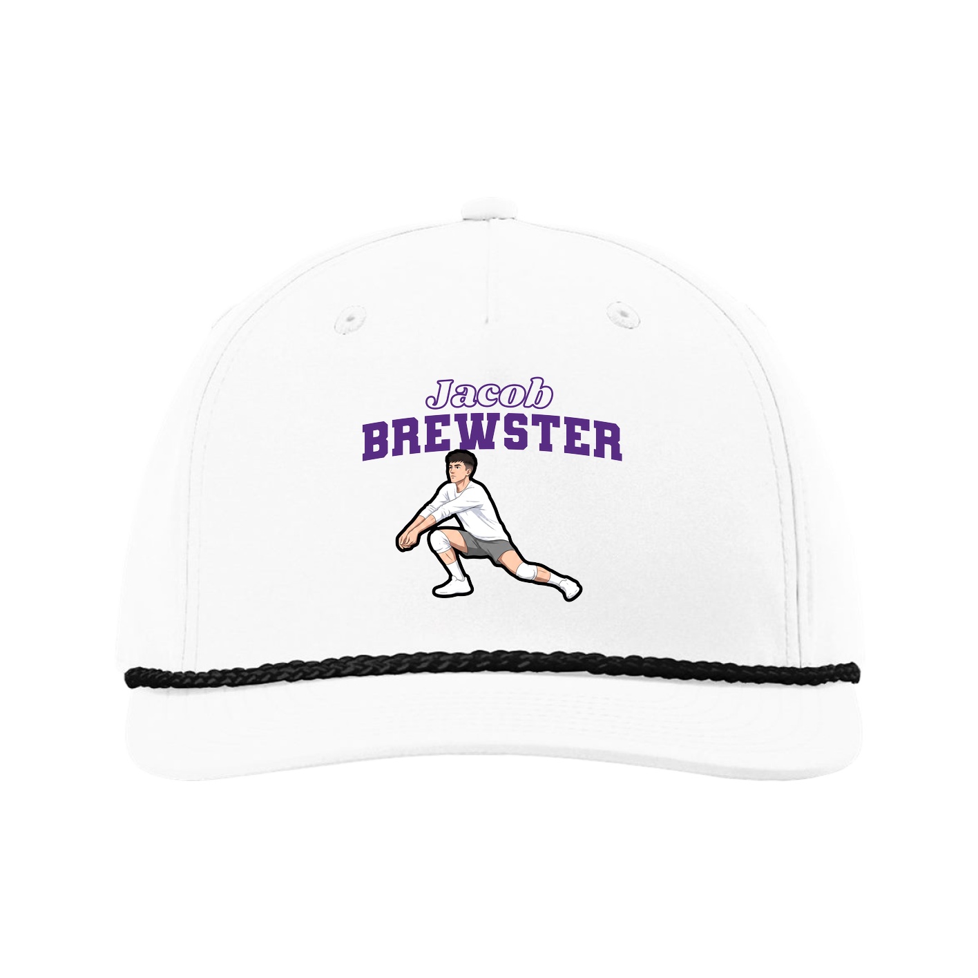 Five-Panel Classic Rope Cap — Name Arch in White