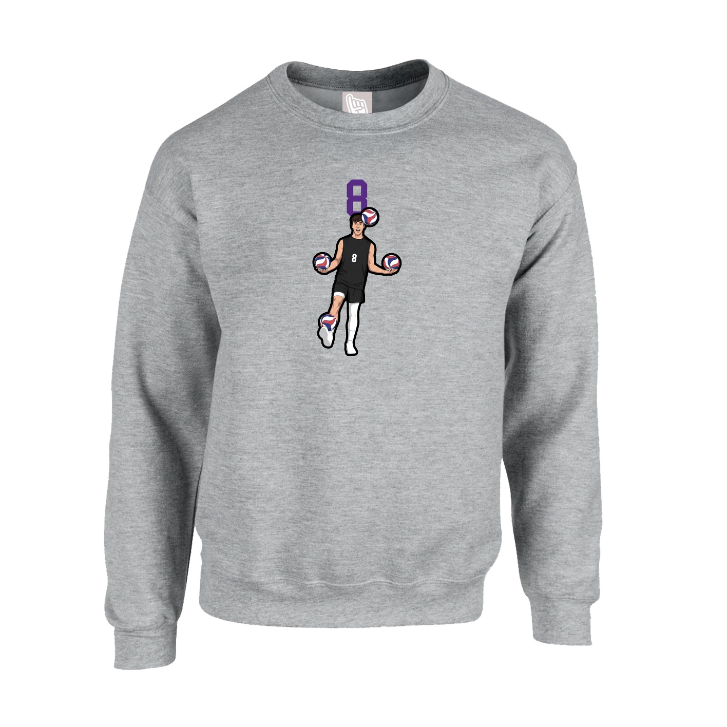 Fleece Crew — Number Top in Grey