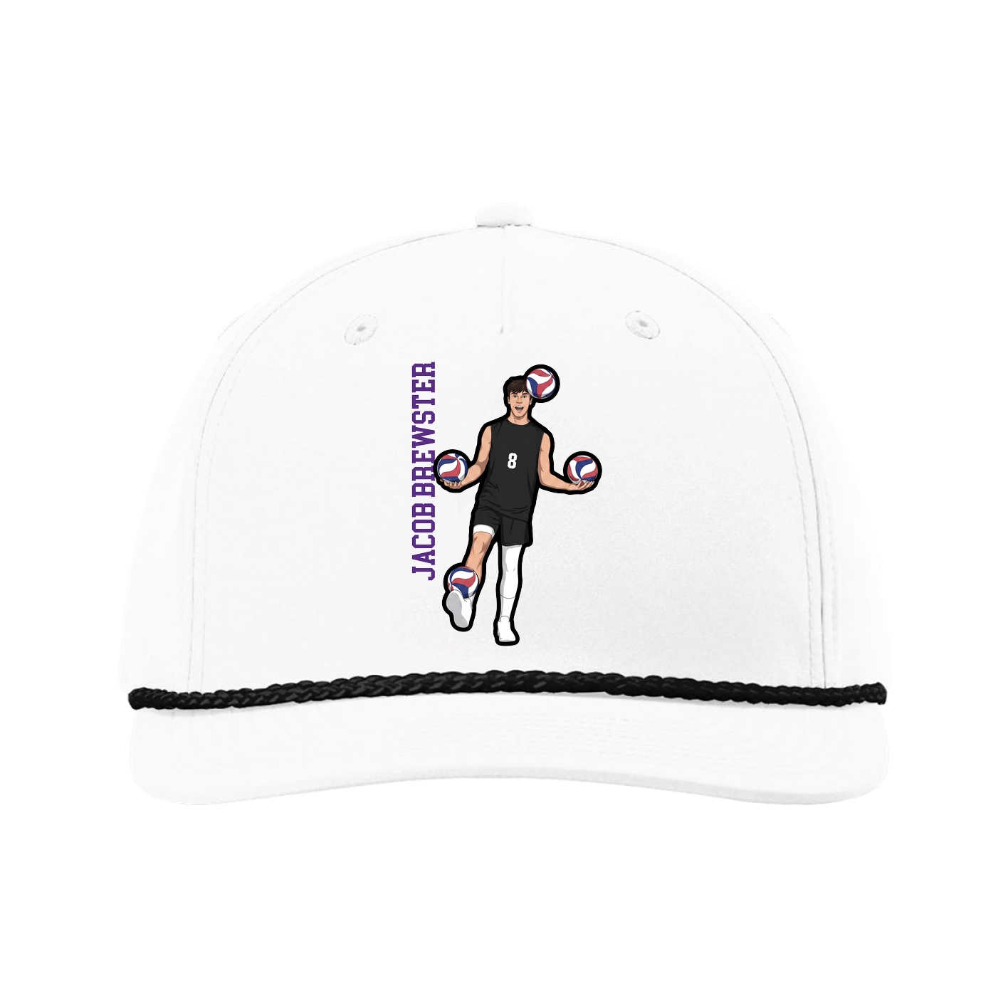 Five-Panel Classic Rope Cap — Name Vertical in White