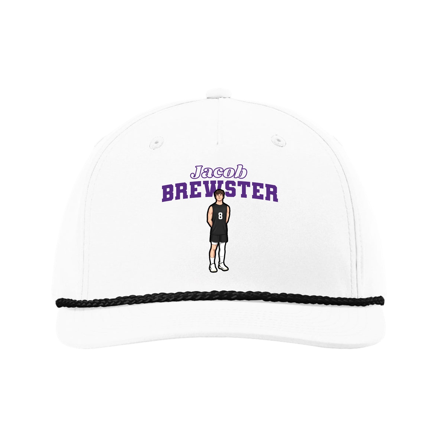 Five-Panel Classic Rope Cap — Name Arch in White