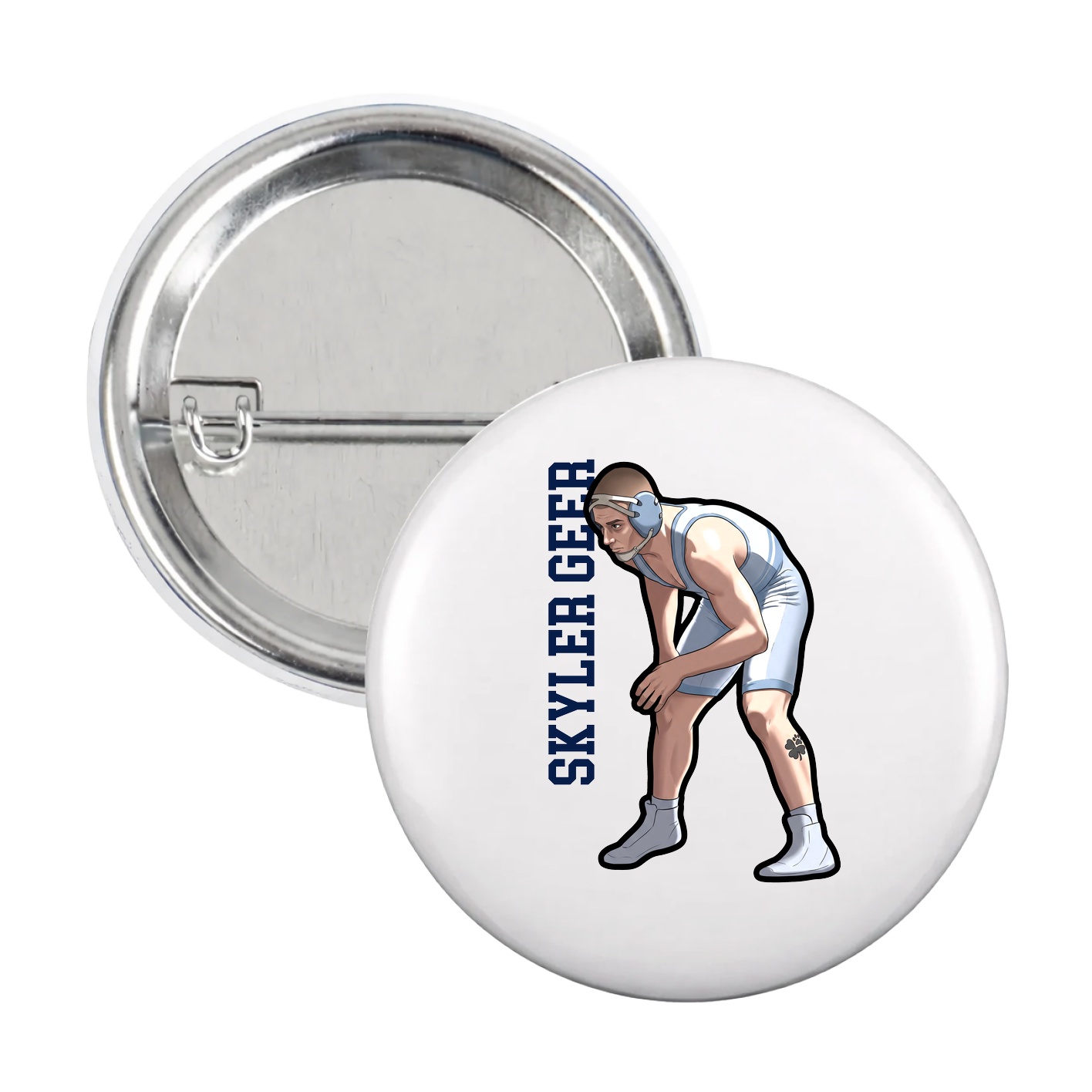 Game Day Button — Name Vertical in White