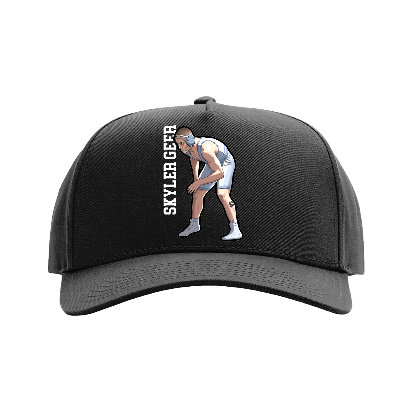 Full Fabric Five-Panel Champ Cap — Name Vertical in Black