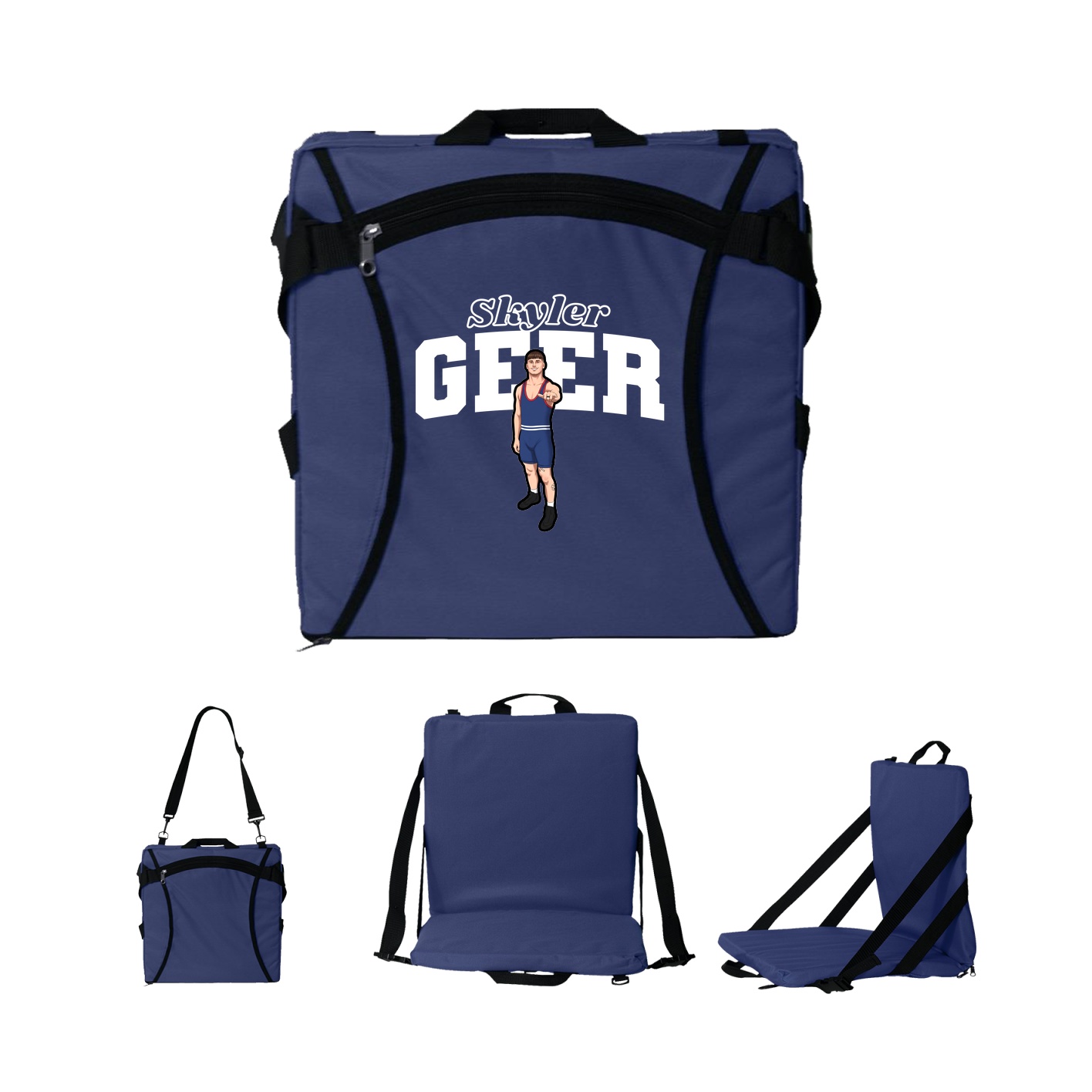 Folding Stadium Seat — Name Arch in Navy