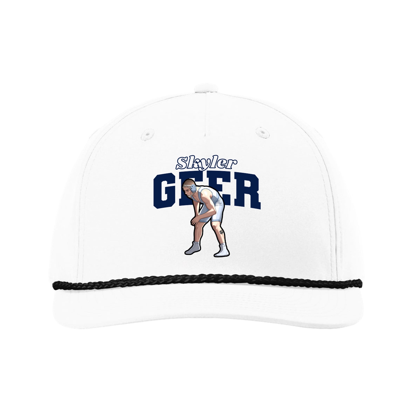 Five-Panel Classic Rope Cap — Name Arch in White