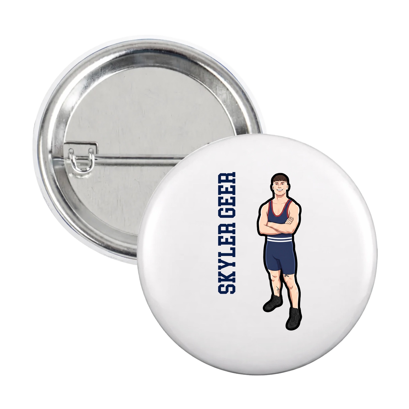 Game Day Button — Name Vertical in White