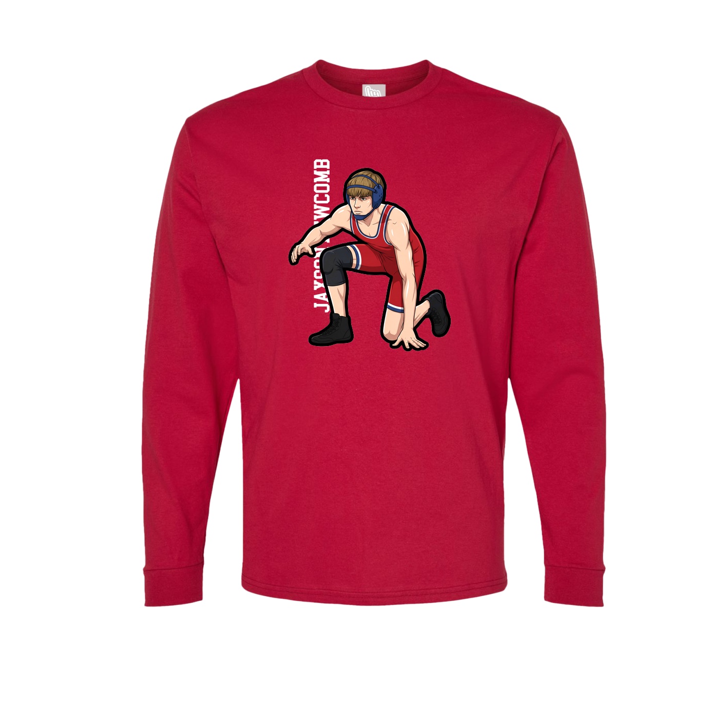 Long Sleeve Tee — Name Vertical in Crimson
