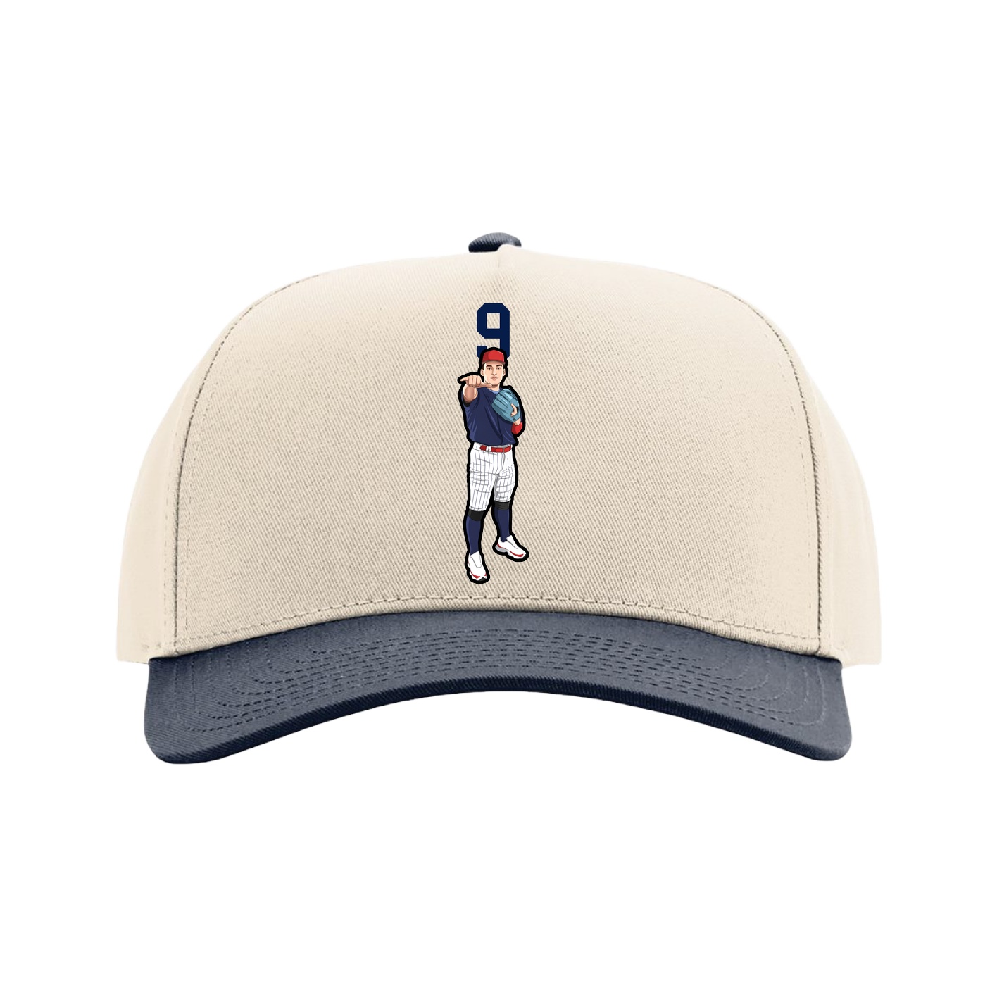 Full Fabric Five-Panel Champ Cap — Number Top in Cream/Navy