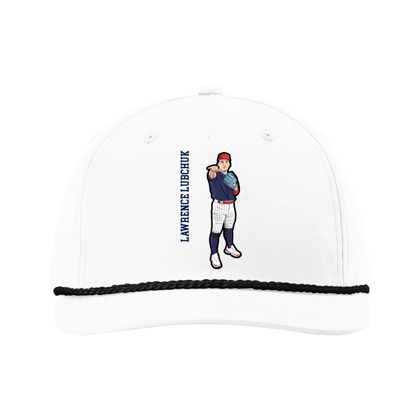 Five-Panel Classic Rope Cap — Name Vertical in White