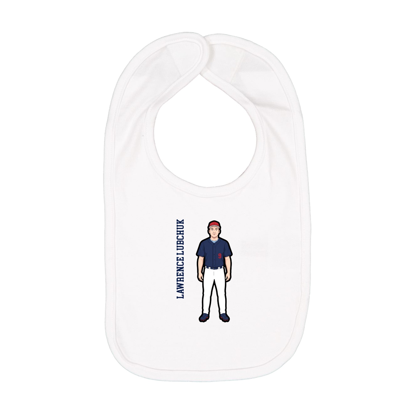 Infant Bib — Name Vertical in White