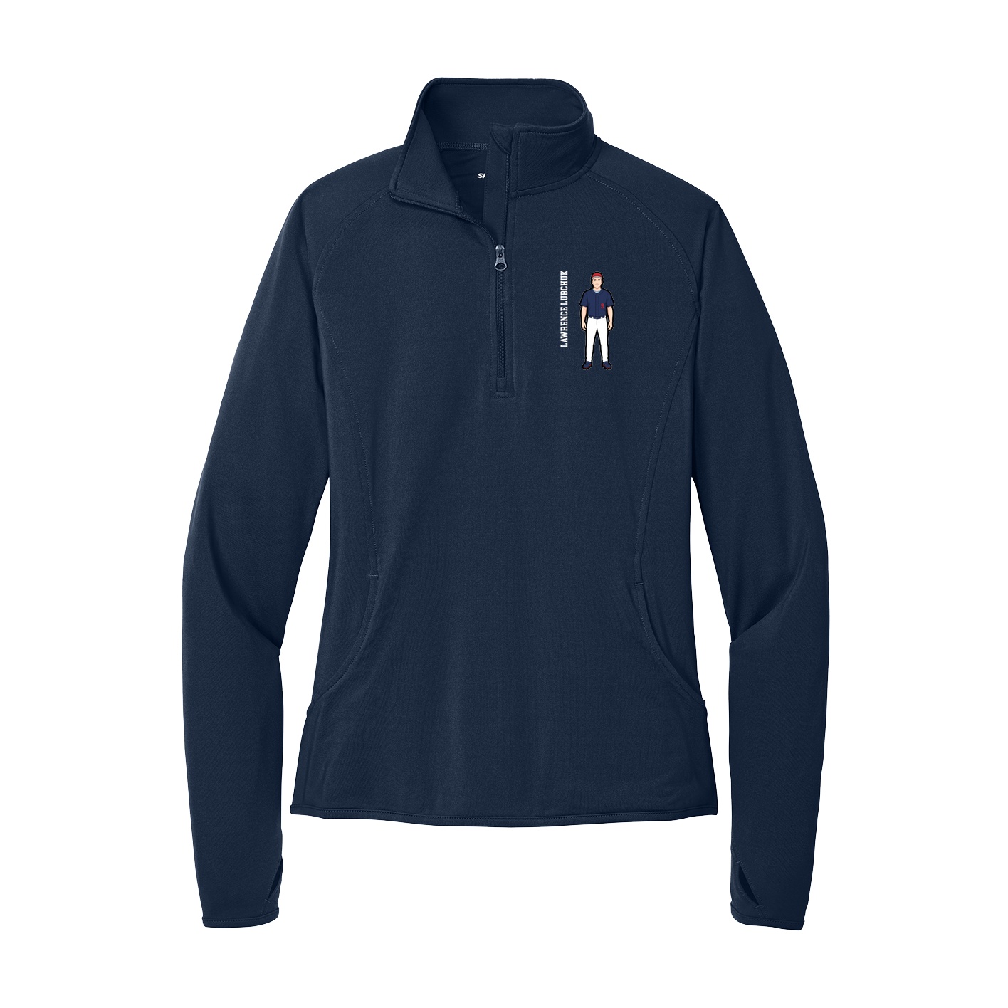 Women's Q-Zip Pullover — Name Vertical in Navy