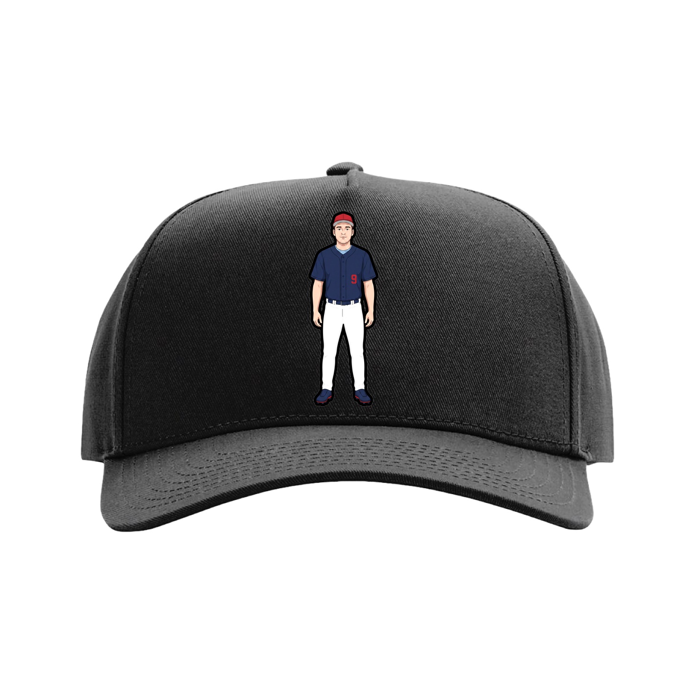 Full Fabric Five-Panel Champ Cap — Name Vertical in Black