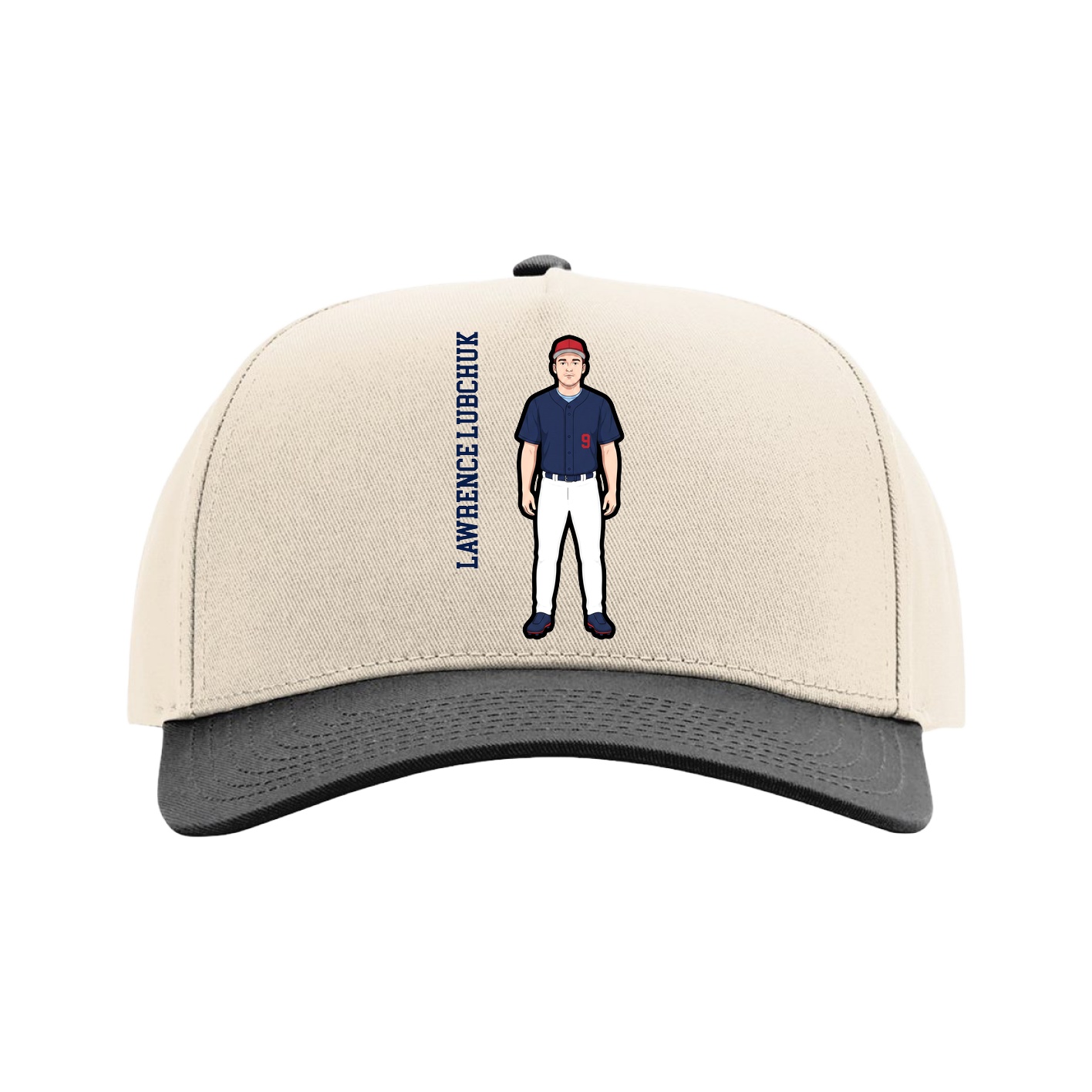 Full Fabric Five-Panel Champ Cap — Name Vertical in Cream/Black