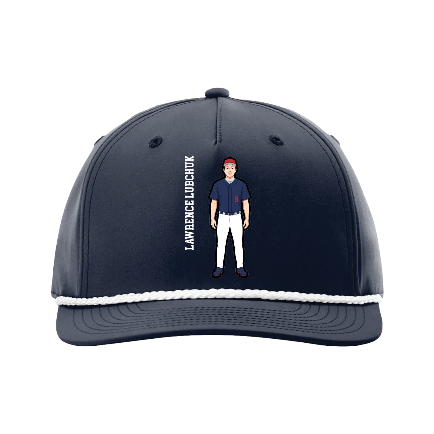 Five-Panel Classic Rope Cap — Name Vertical in Navy