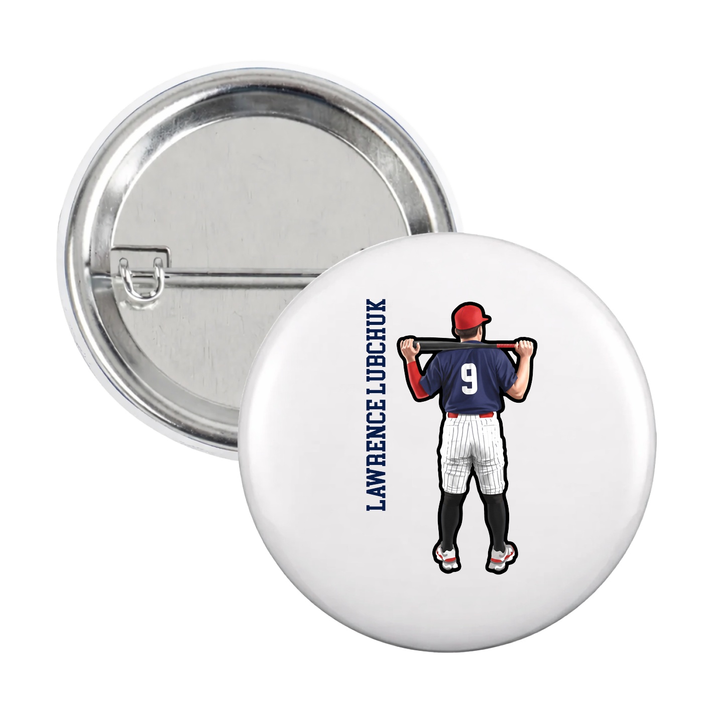 Game Day Button — Name Vertical in White