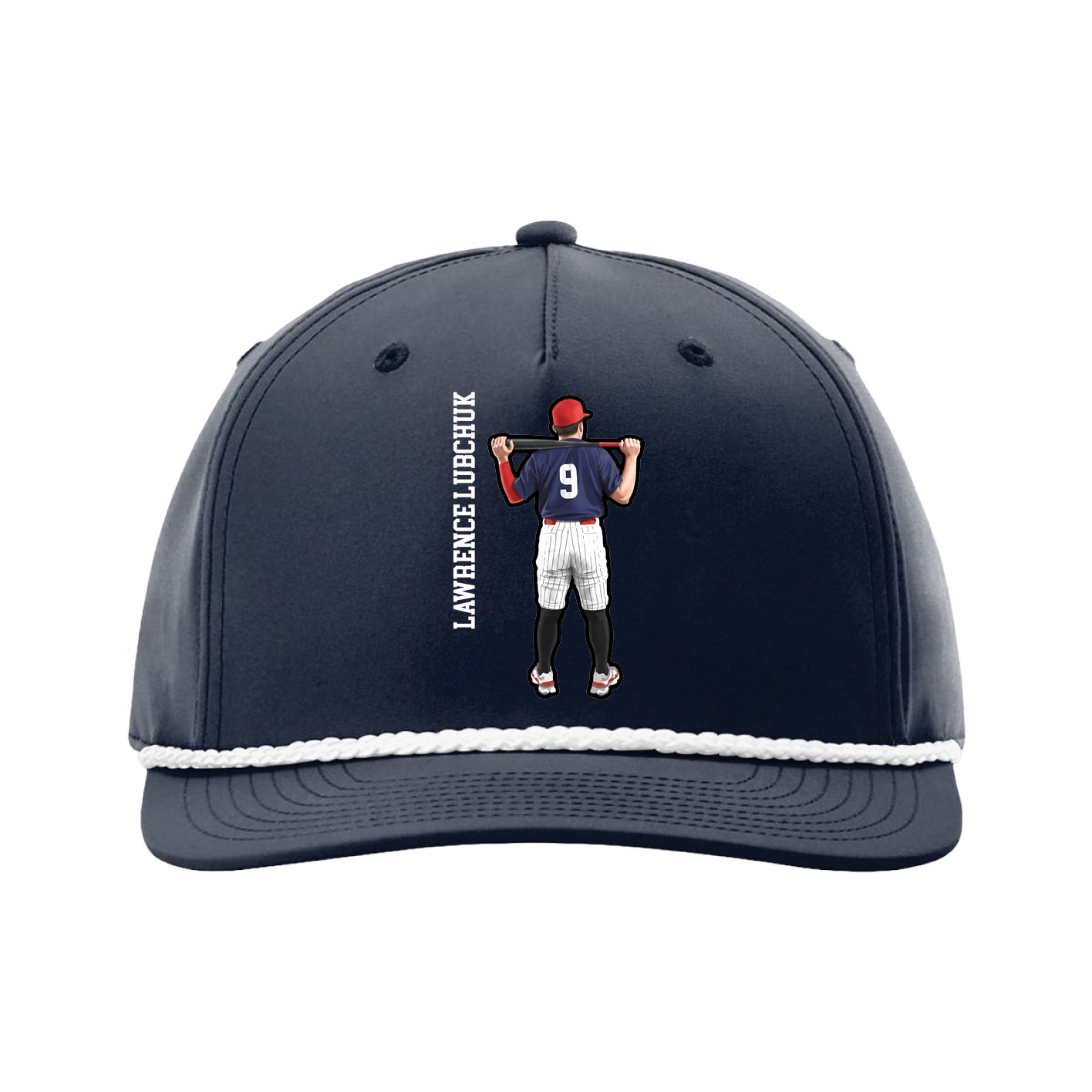 Five-Panel Classic Rope Cap — Name Vertical in Navy