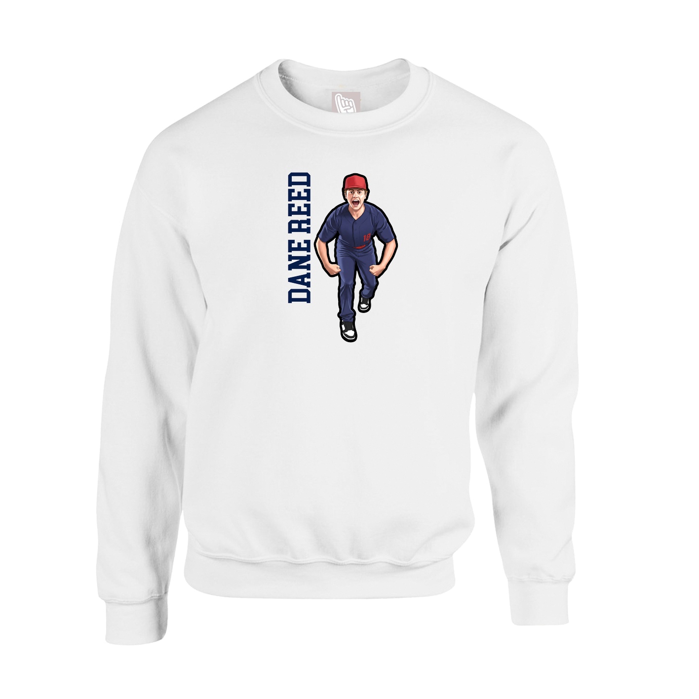 Fleece Crew — Name Vertical in White