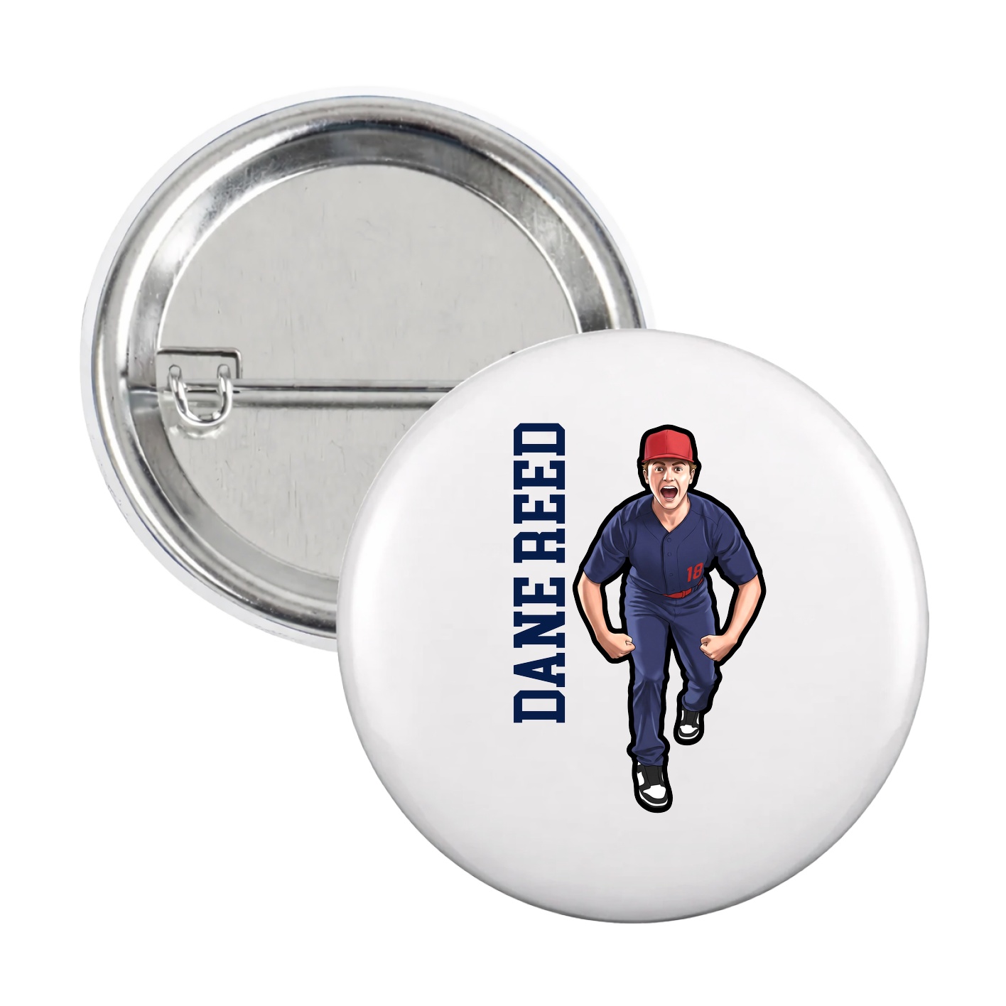 Game Day Button — Name Vertical in White