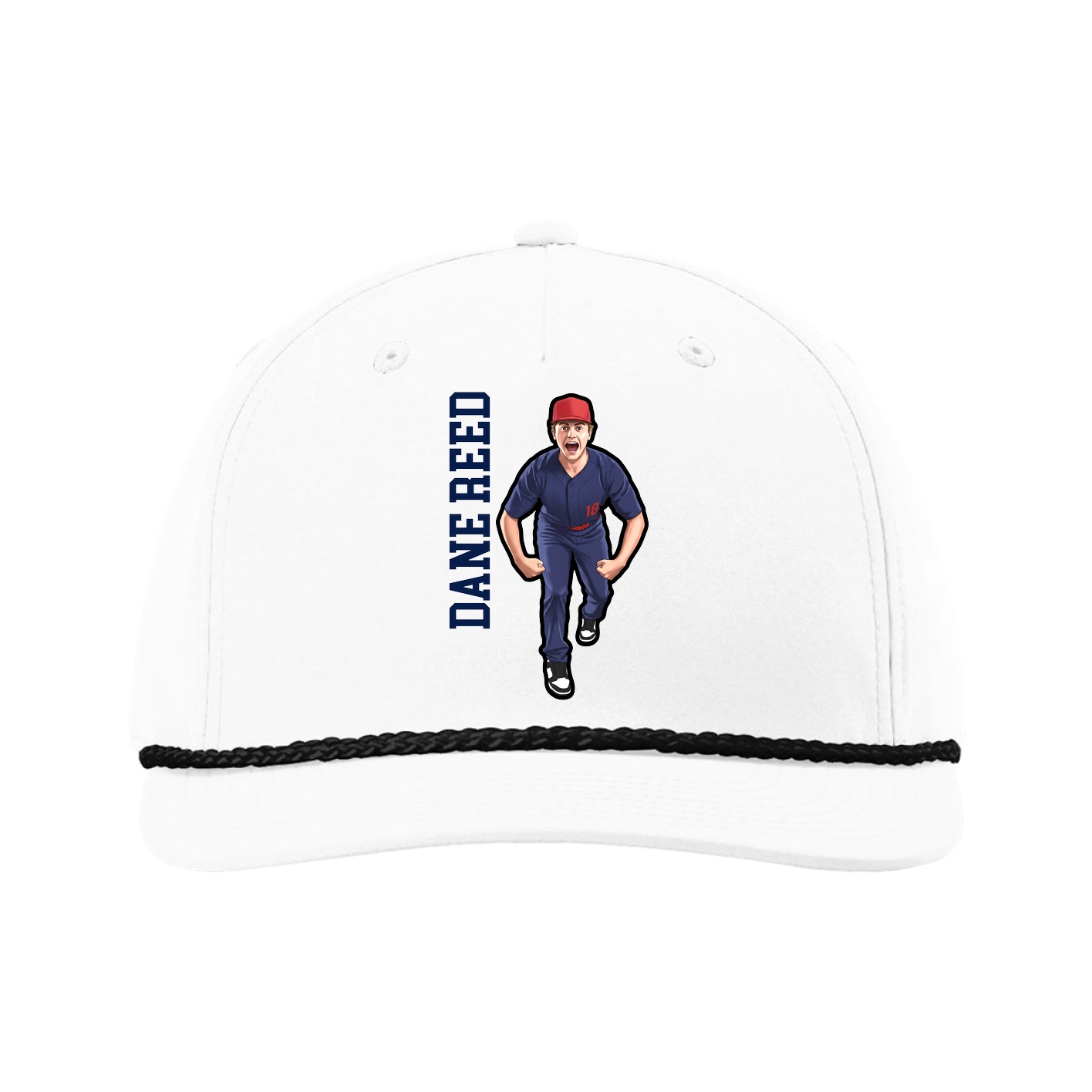 Five-Panel Classic Rope Cap — Name Vertical in White