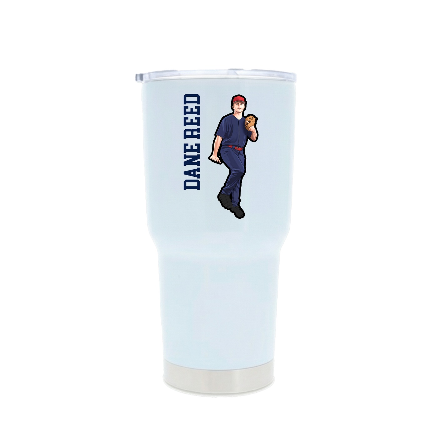 30oz Stainless Steel Tumbler — Name Vertical in White