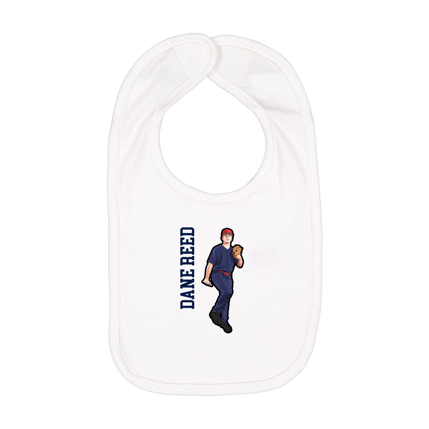 Infant Bib — Name Vertical in White