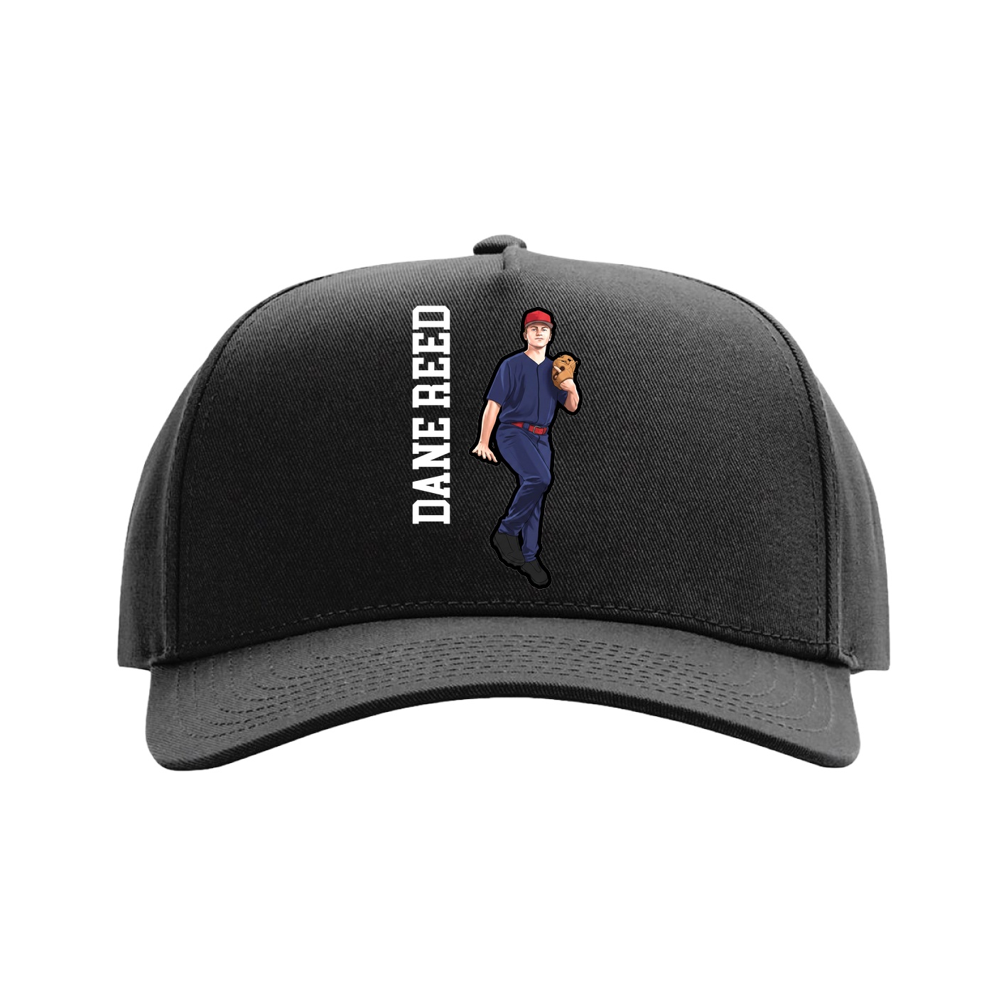 Full Fabric Five-Panel Champ Cap — Name Vertical in Black