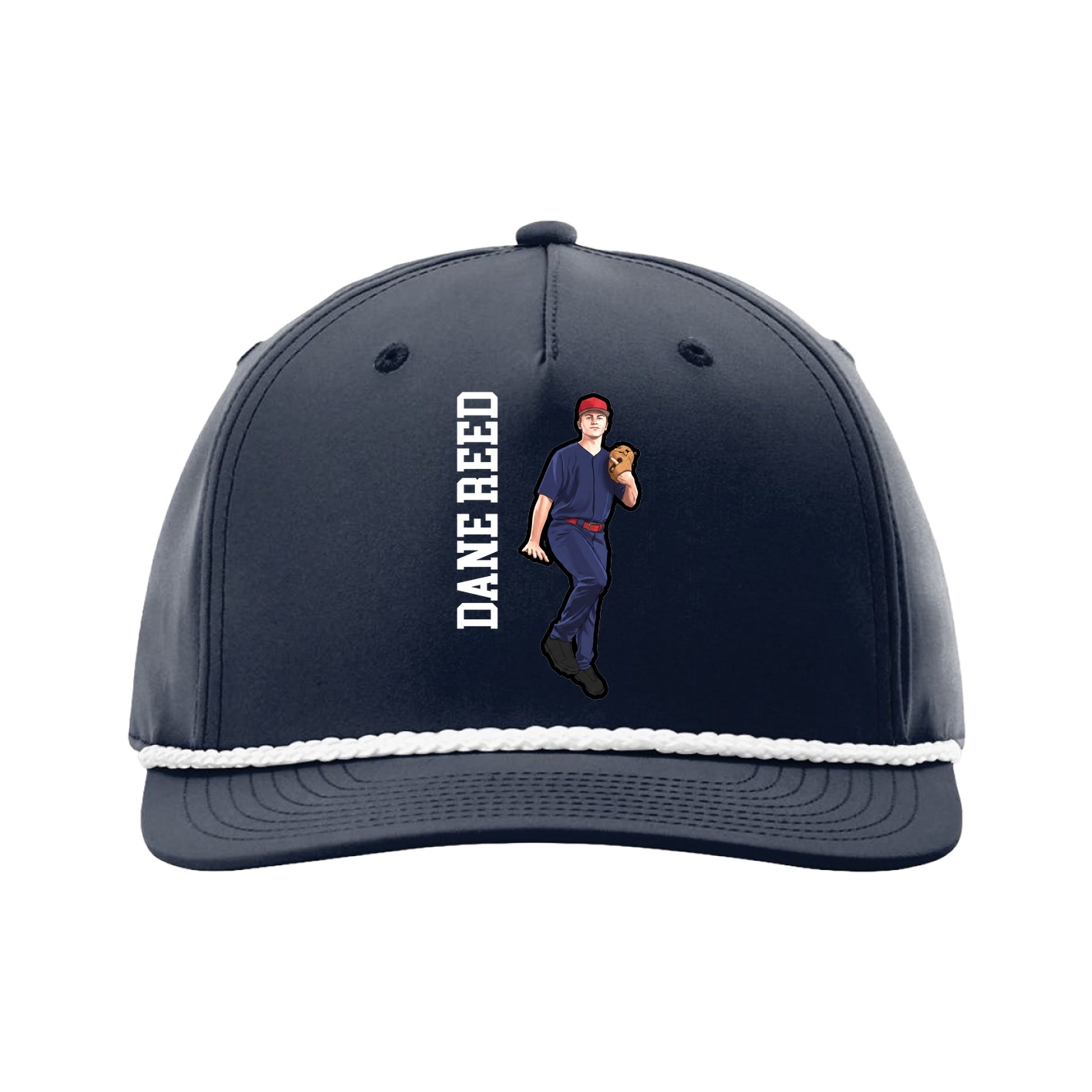 Five-Panel Classic Rope Cap — Name Vertical in Navy