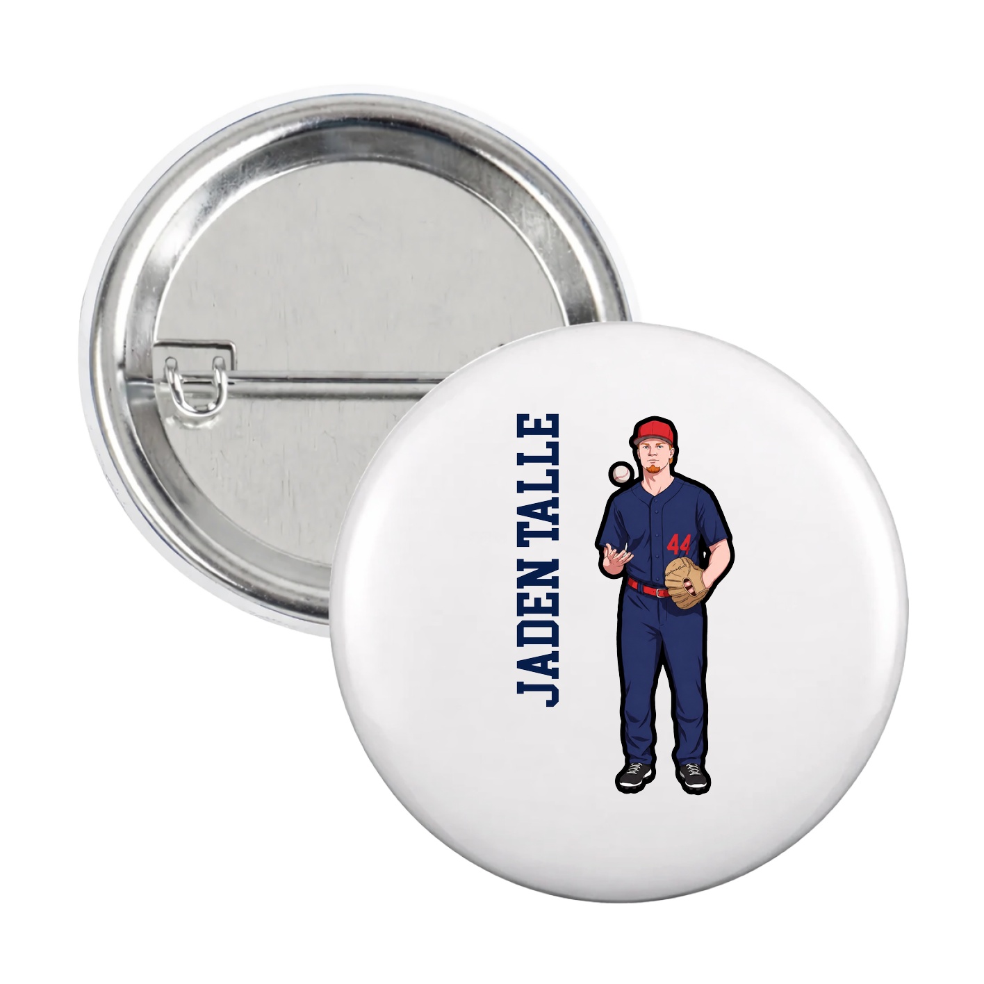 Game Day Button — Name Vertical in White