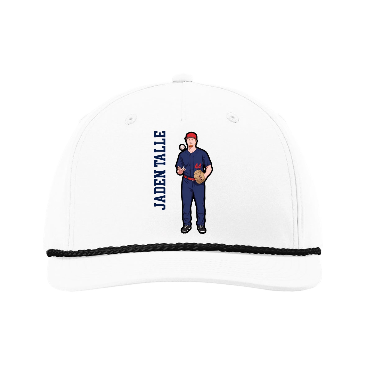 Five-Panel Classic Rope Cap — Name Vertical in White