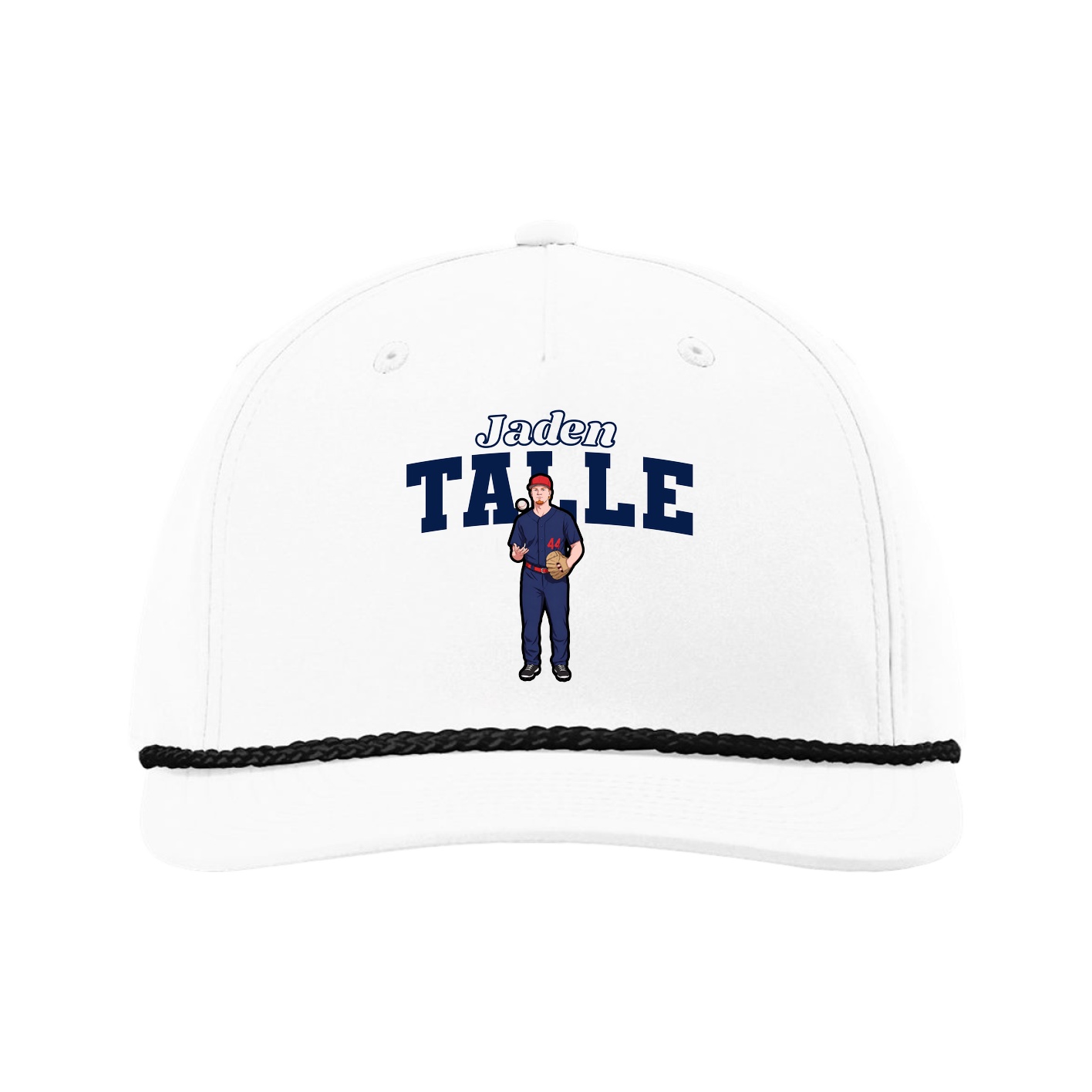 Five-Panel Classic Rope Cap — Name Arch in White