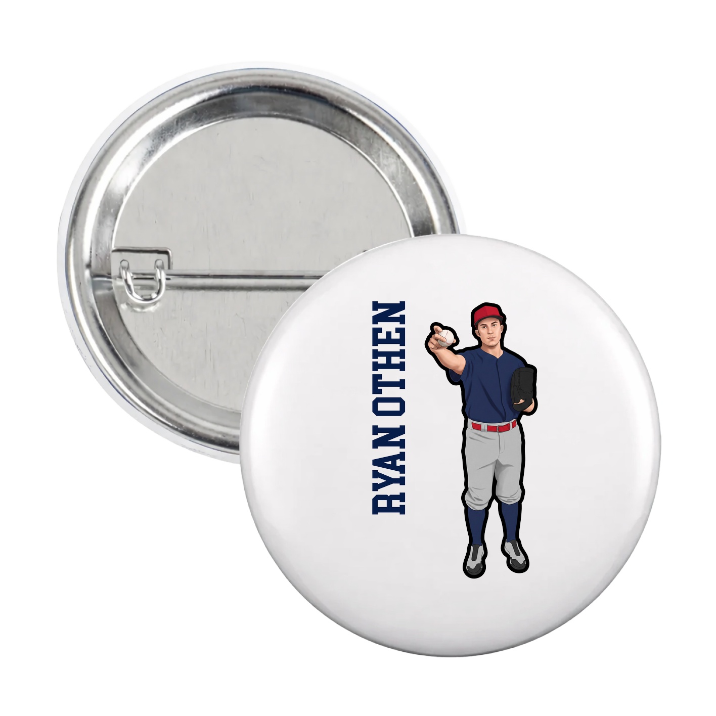 Game Day Button — Name Vertical in White