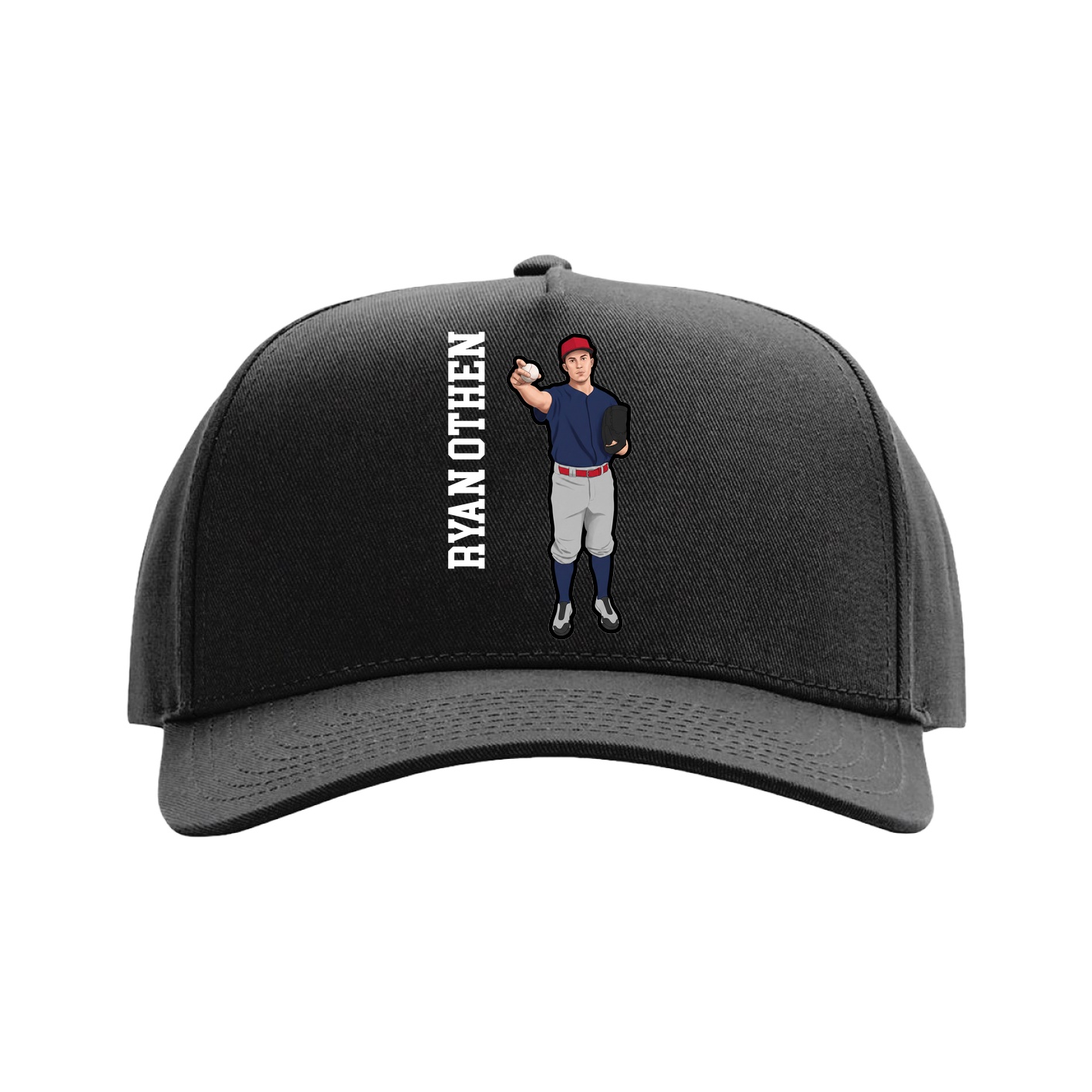 Full Fabric Five-Panel Champ Cap — Name Vertical in Black