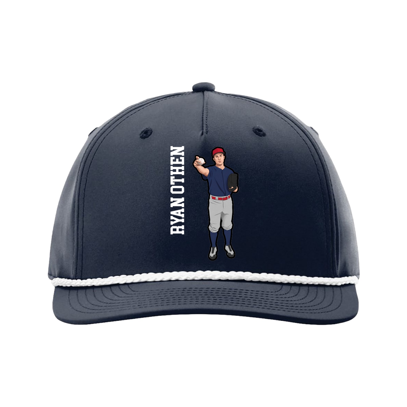 Five-Panel Classic Rope Cap — Name Vertical in Navy