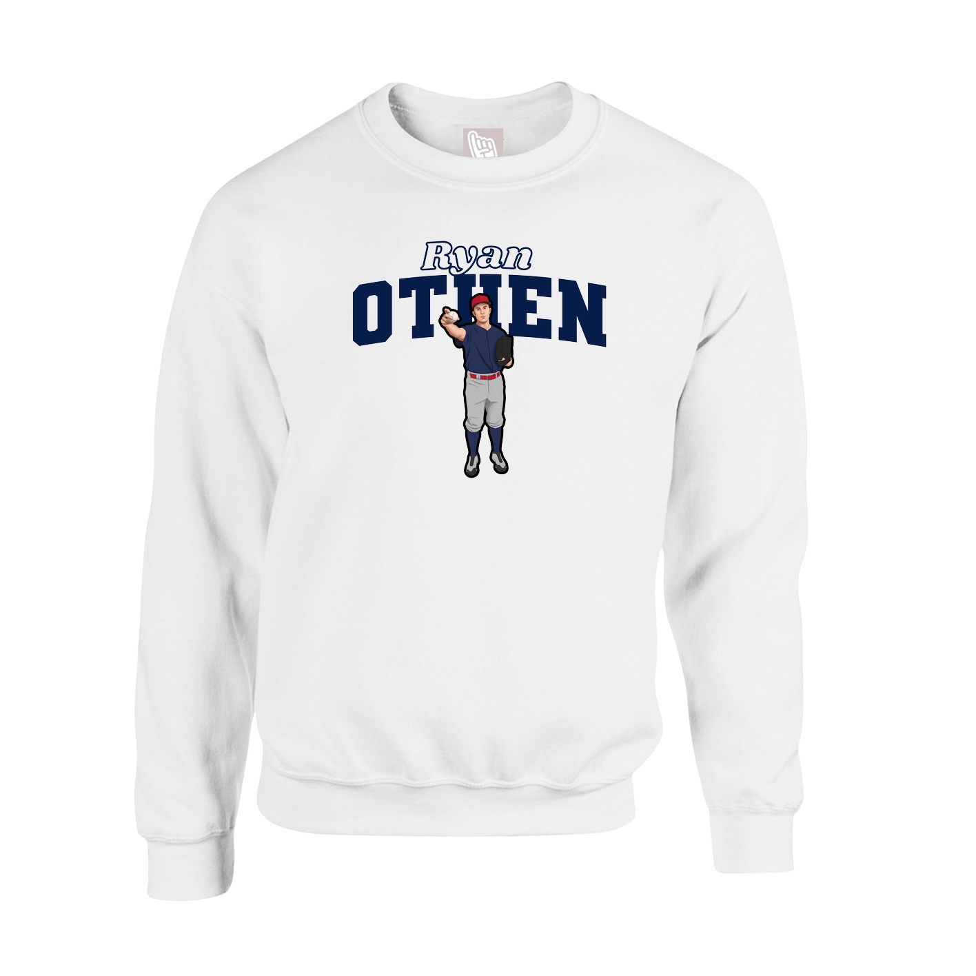 Fleece Crew — Name Arch in White