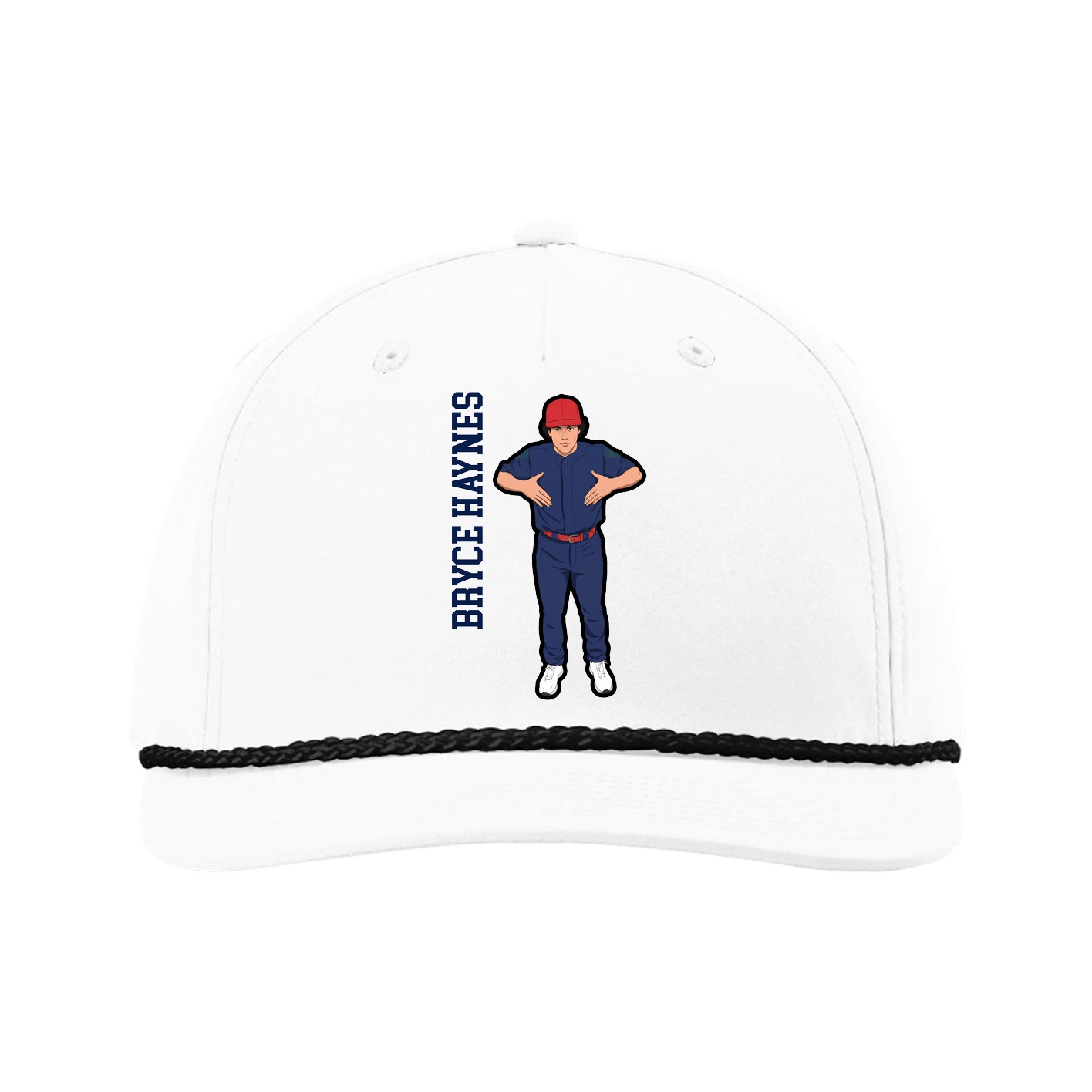 Five-Panel Classic Rope Cap — Name Vertical in White