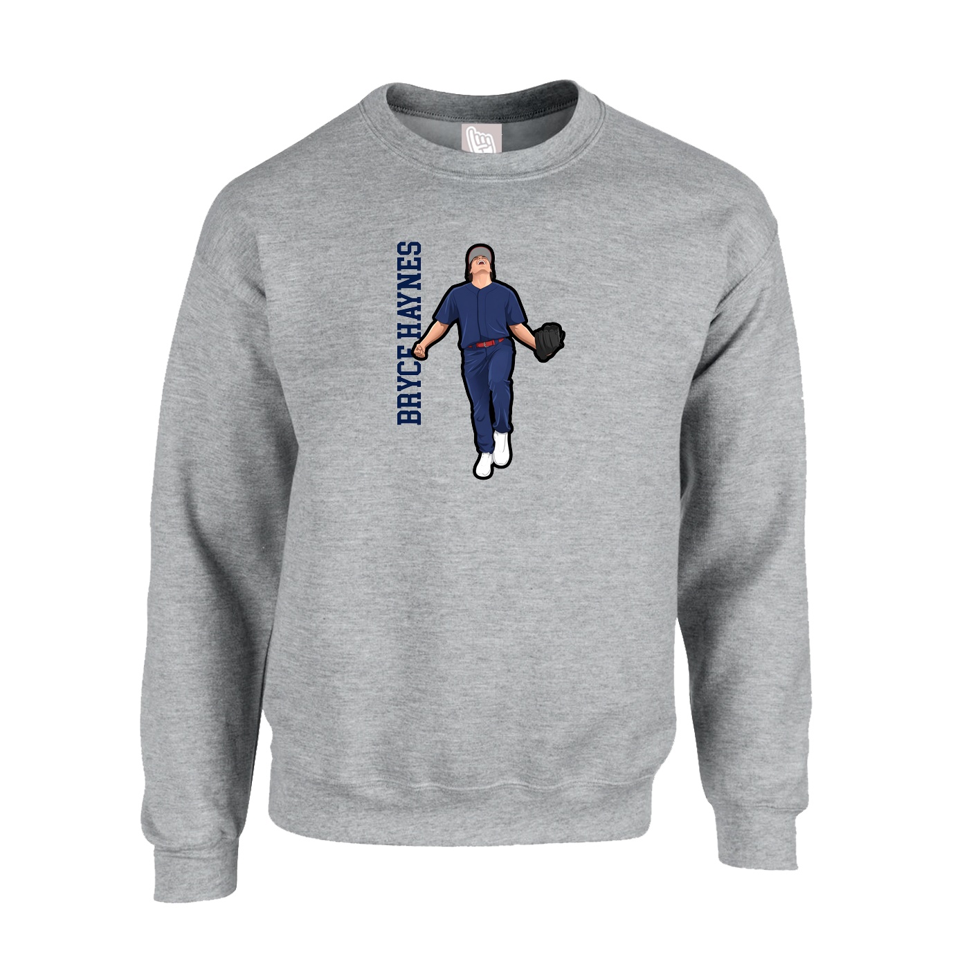 Fleece Crew — Name Vertical in Grey