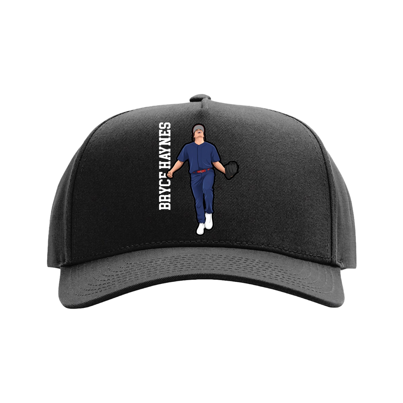 Full Fabric Five-Panel Champ Cap — Name Vertical in Black