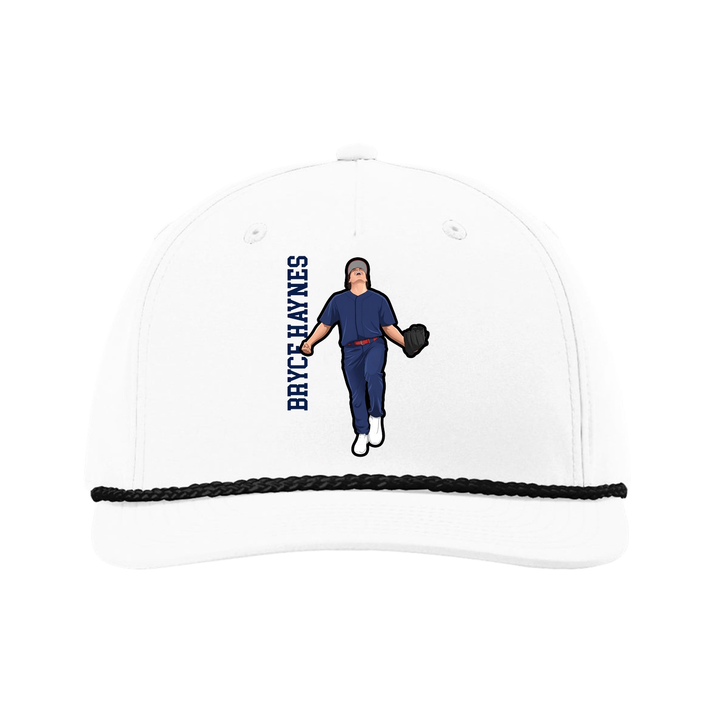 Five-Panel Classic Rope Cap — Name Vertical in White