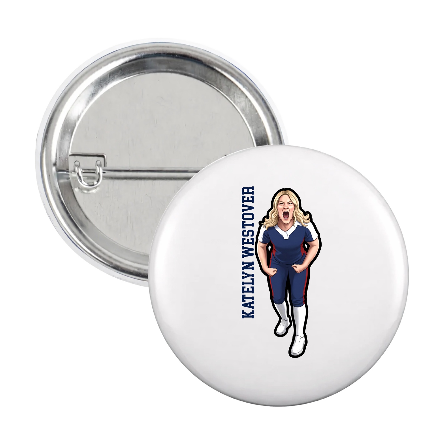 Game Day Button — Name Vertical in White
