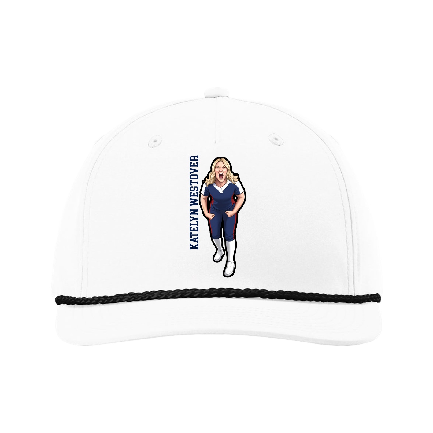 Five-Panel Classic Rope Cap — Name Vertical in White