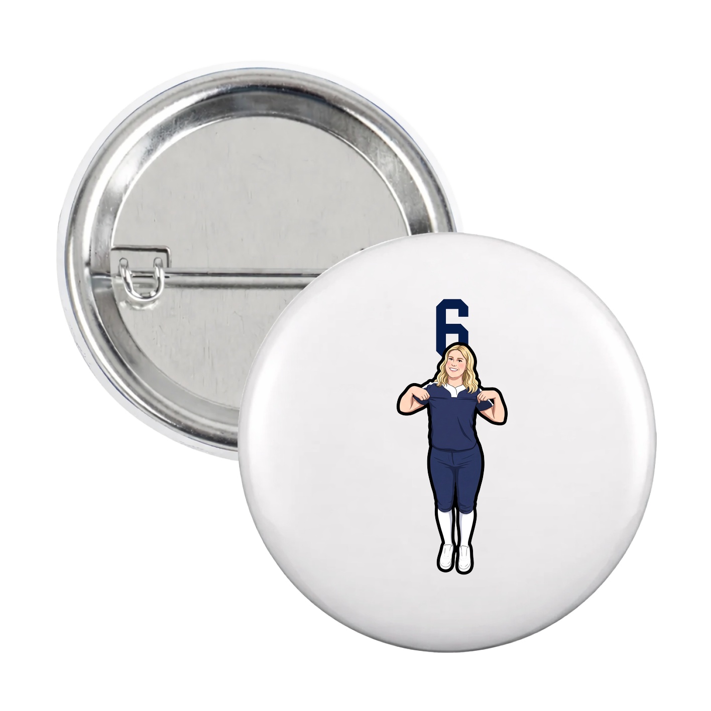 Game Day Button — Number Top in White