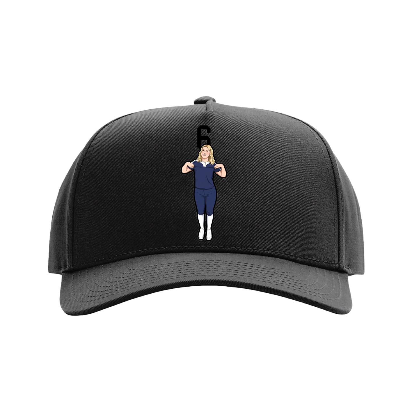 Full Fabric Five-Panel Champ Cap — Number Top in Black