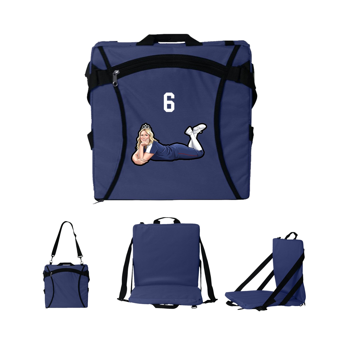 Folding Stadium Seat — Number Top in Navy