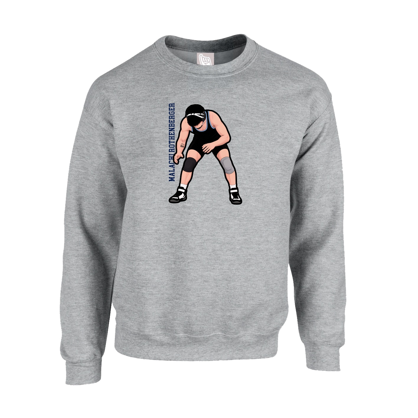 Fleece Crew — Name Vertical in Grey