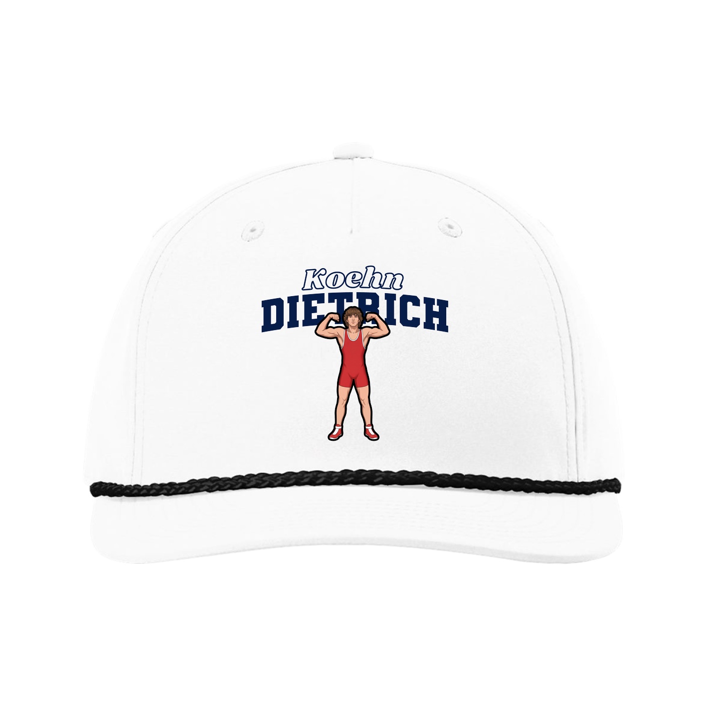 Five-Panel Classic Rope Cap — Name Arch in White