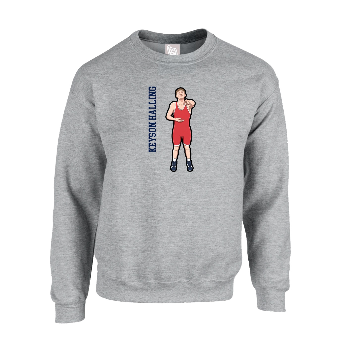 Fleece Crew — Name Vertical in Grey