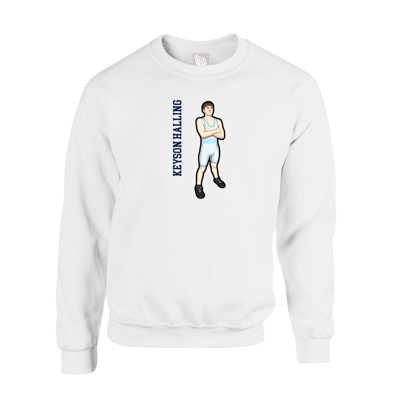 Fleece Crew — Name Vertical in White