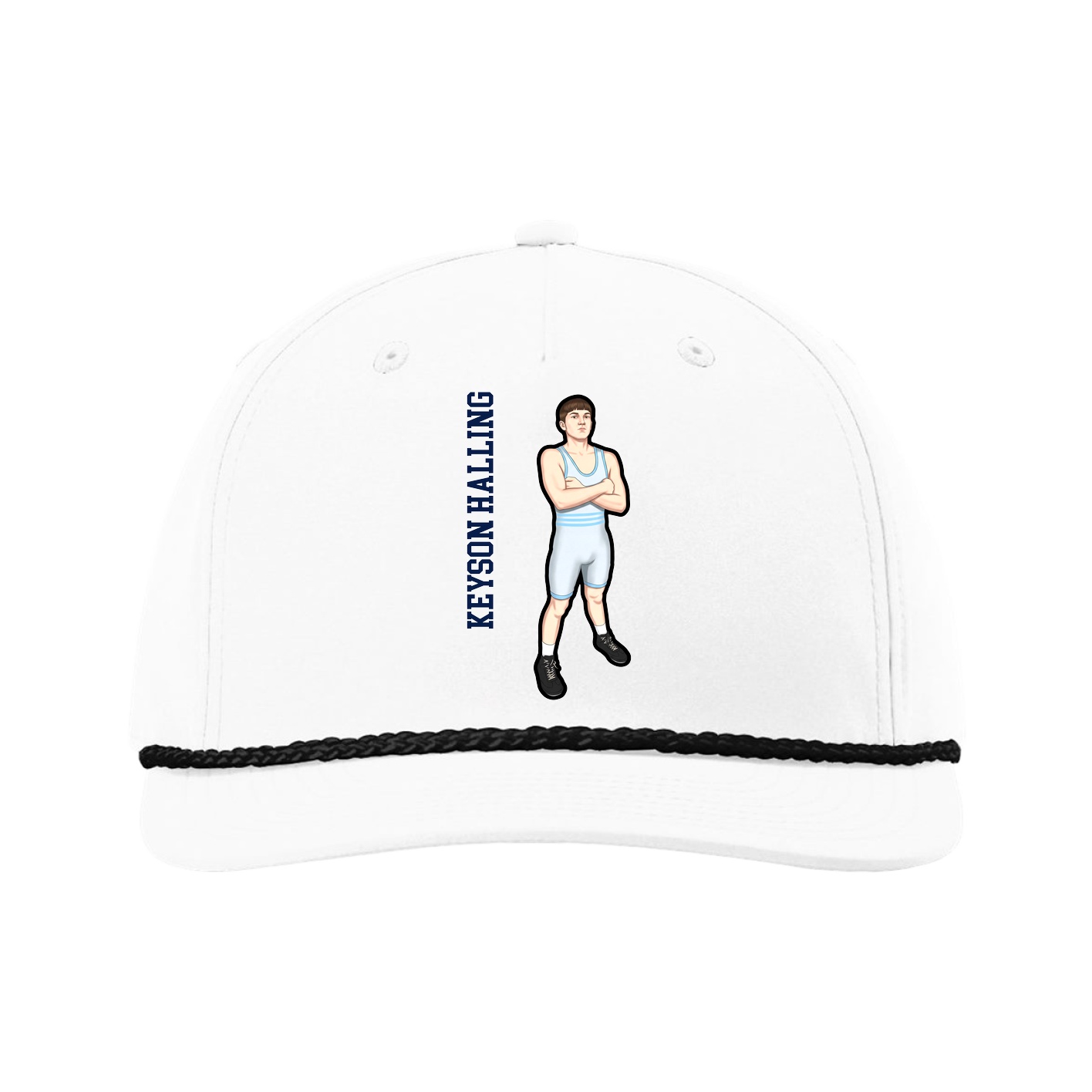 Five-Panel Classic Rope Cap — Name Vertical in White